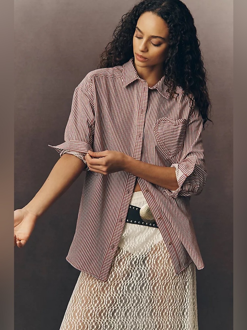 Anthropologie Pilcro Heart Pocket Long-Sleeve Buttondown Shirt